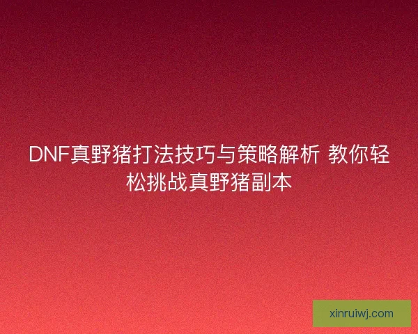 DNF真野猪打法技巧与策略解析 教你轻松挑战真野猪副本